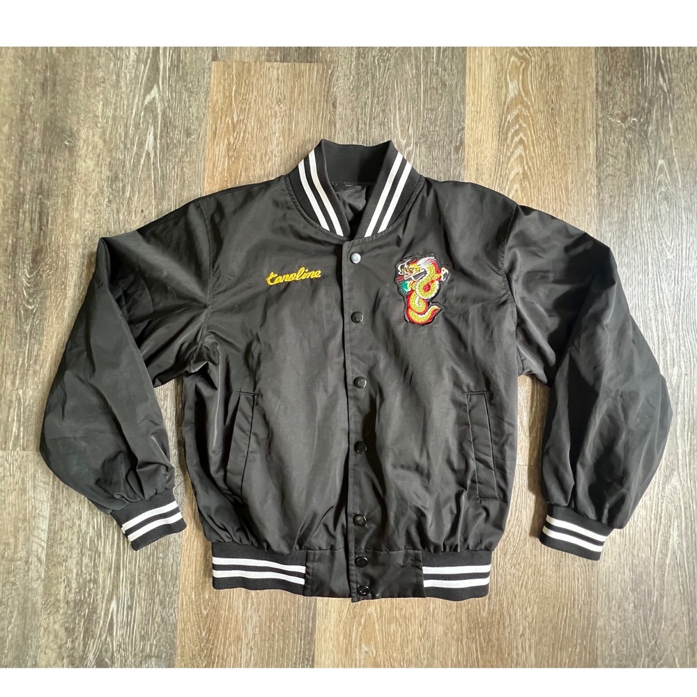 Souvenir Jacket Mens‎ Medium Black Dragon Embroidery Korea Bomber